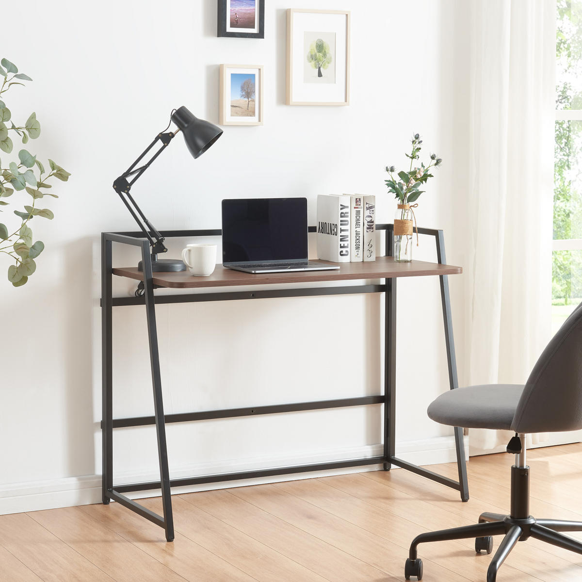 SCHREIBTISCH klappbar Ringerike - Walnussfarben/Schwarz, Holzwerkstoff/Metall (104.5/53/85.5cm) - [en.casa]