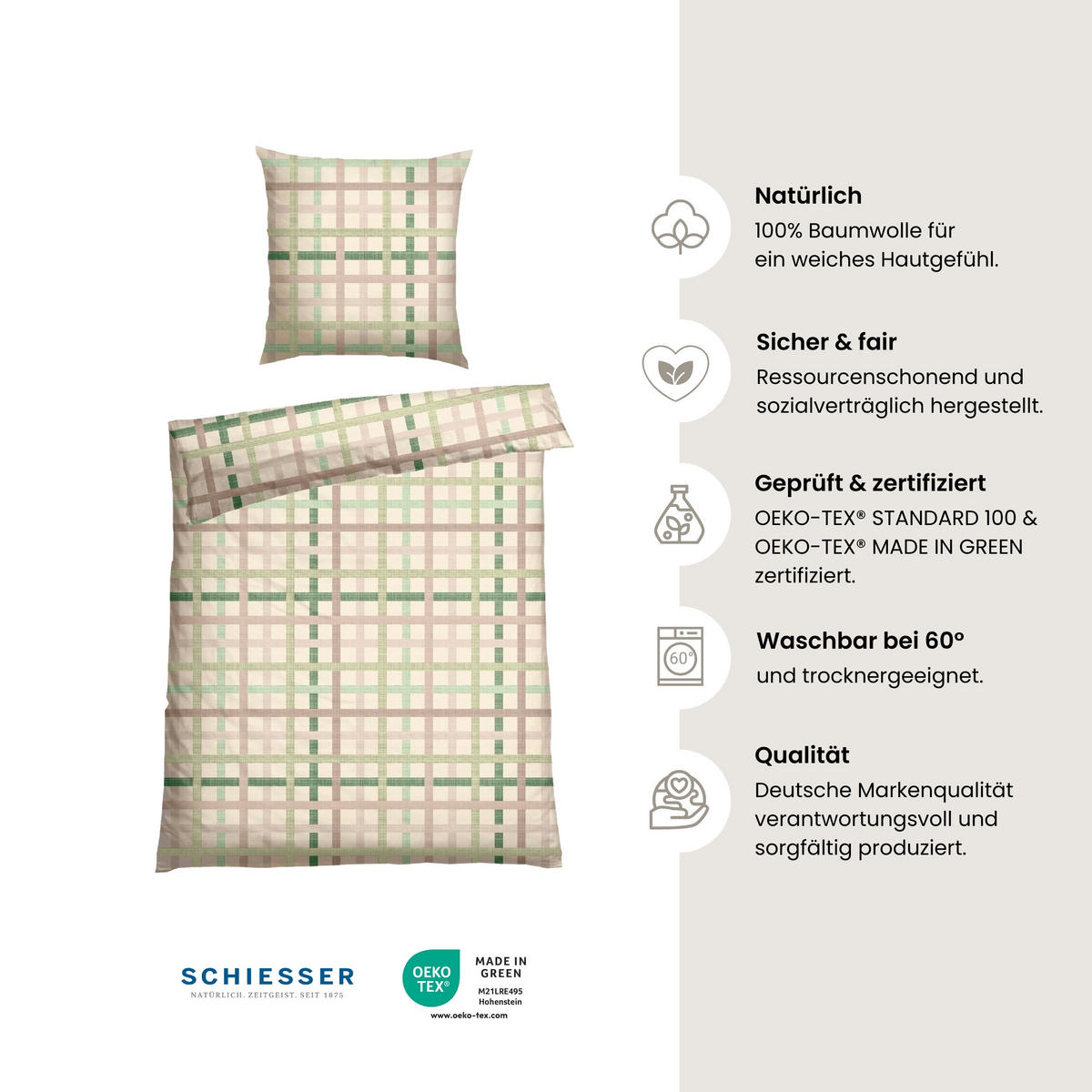 BETTWÄSCHESET Luiza - Renforcé - 2-teilig - 155 x 220 cm - Grün - Grün, Textil (155/220cm) - SCHIESSER