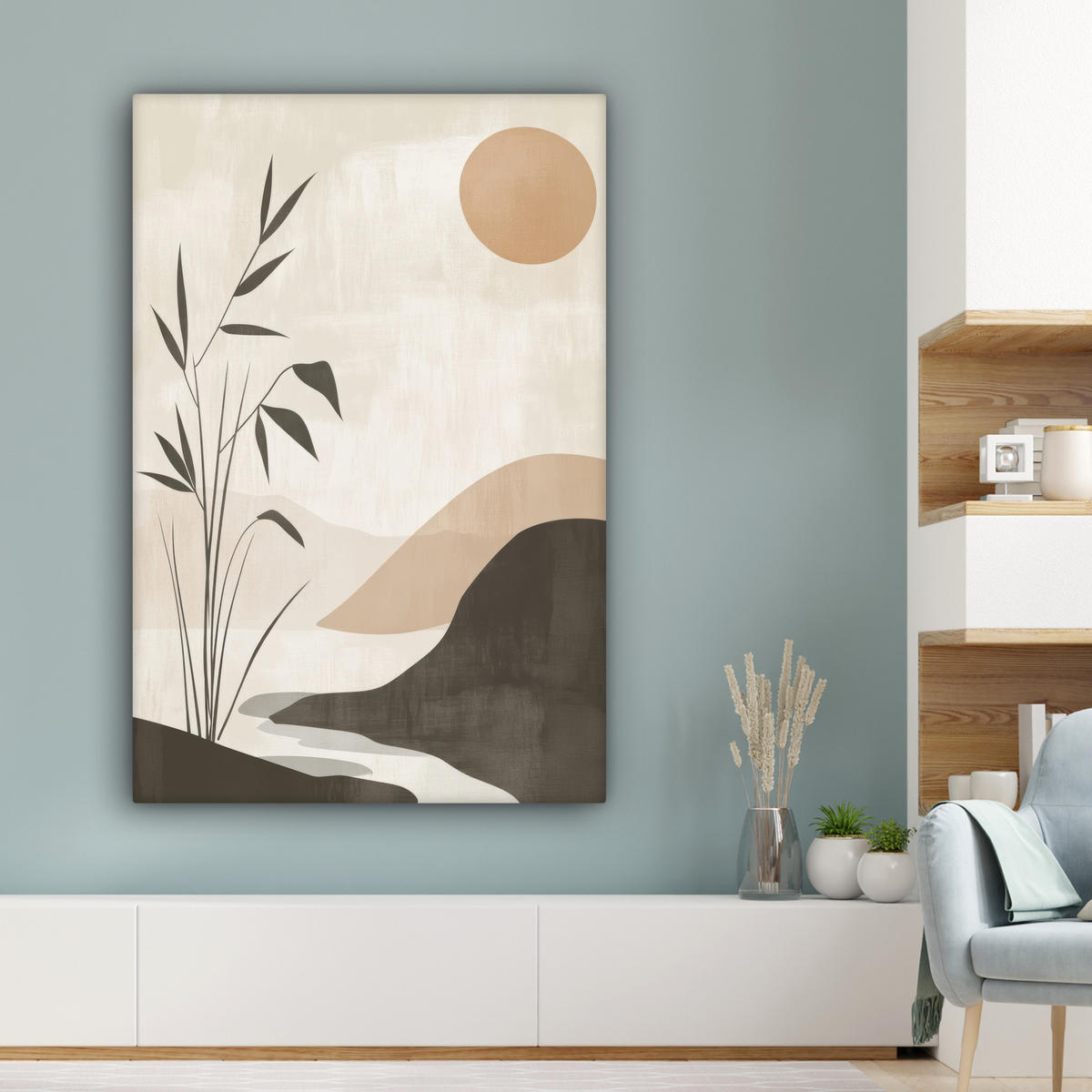 LEINWANDBILD Japandi - Landschaft - Beige 80x120 cm - Cognac, Textil (80/120cm) - MuchoWow