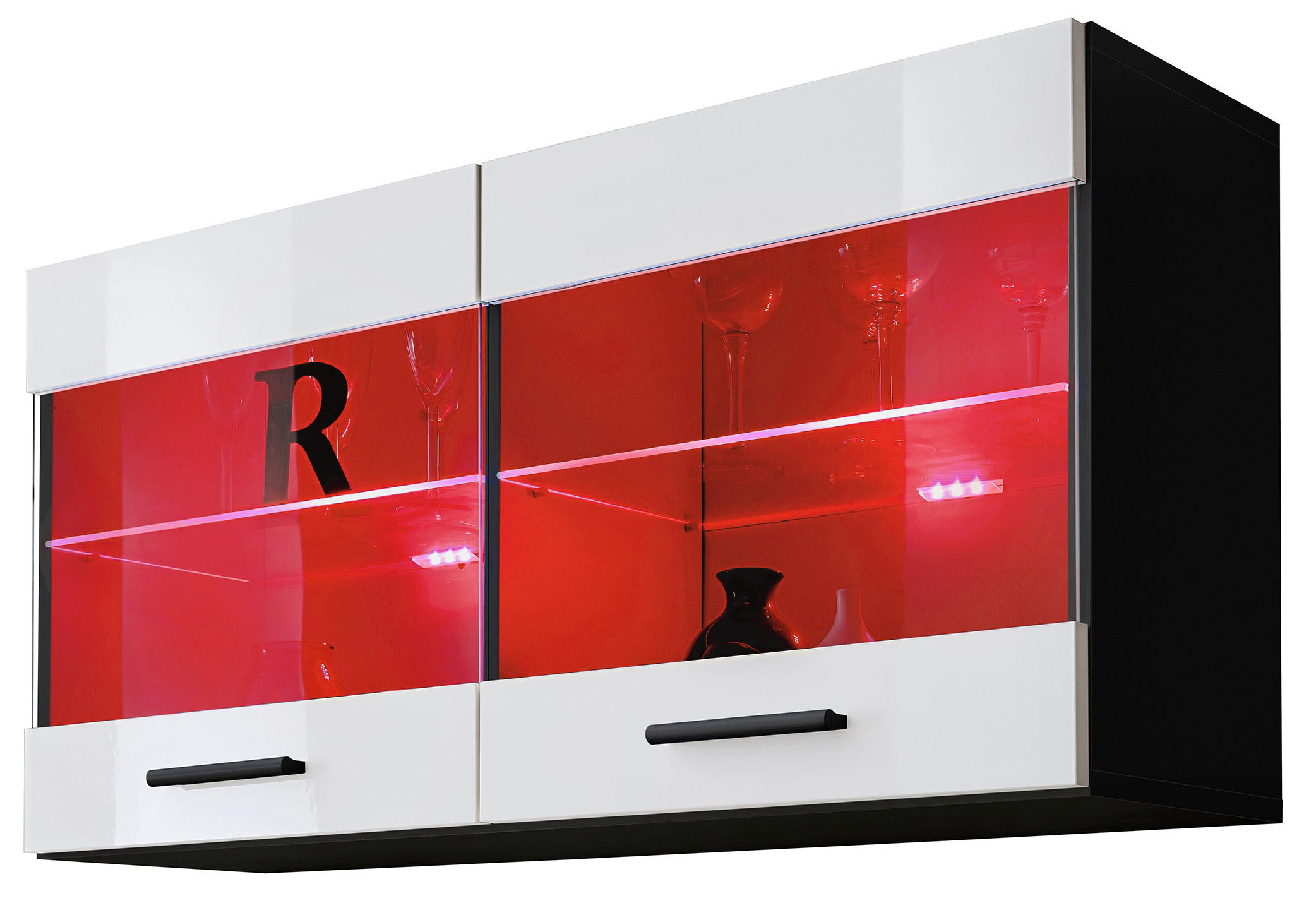 HÄNGEVITRINE SAVONA, Weiss, LED Mehrfarbige - Schwarz/Weiß, Glas/Holzwerkstoff (100/50/27.2cm) - Komodee