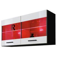 HÄNGEVITRINE SAVONA, Weiss, LED Mehrfarbige - Schwarz/Weiß, Glas/Holzwerkstoff (100/50/27.2cm) - Komodee