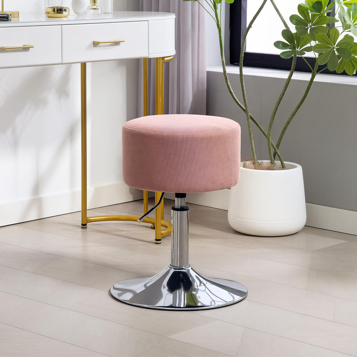 BARHOCKER, Gepolstert Barstuhl mit Metallgestell, Cordoptik, Höhenverstellbar - Rosa, Kunststoff (38/66/38cm) - HOMCOM