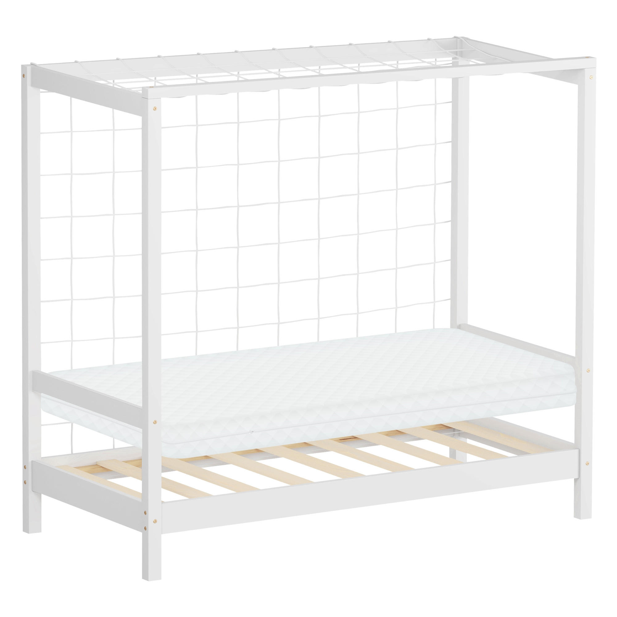 ML-DESIGN DĚTSKÁ postýlka ve tvaru fotbalové brány s matrací 70 x 140 cm, bílá