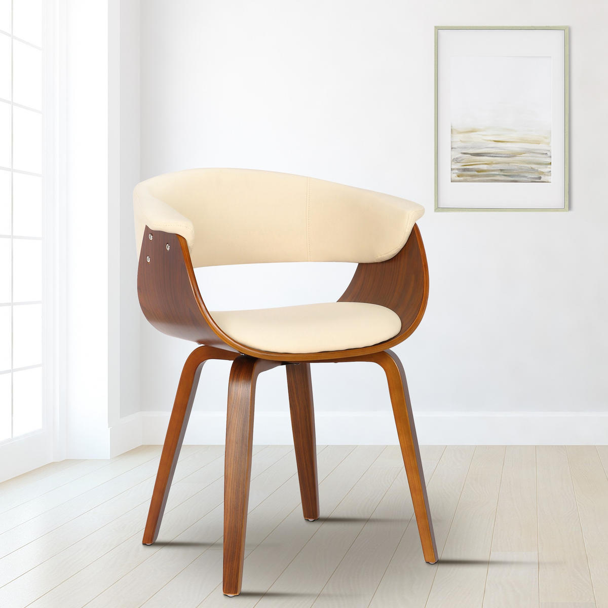 STUHL Lederlook Creme - Walnussfarben/Creme, Holz/Textil (60/75/55cm) - CLP