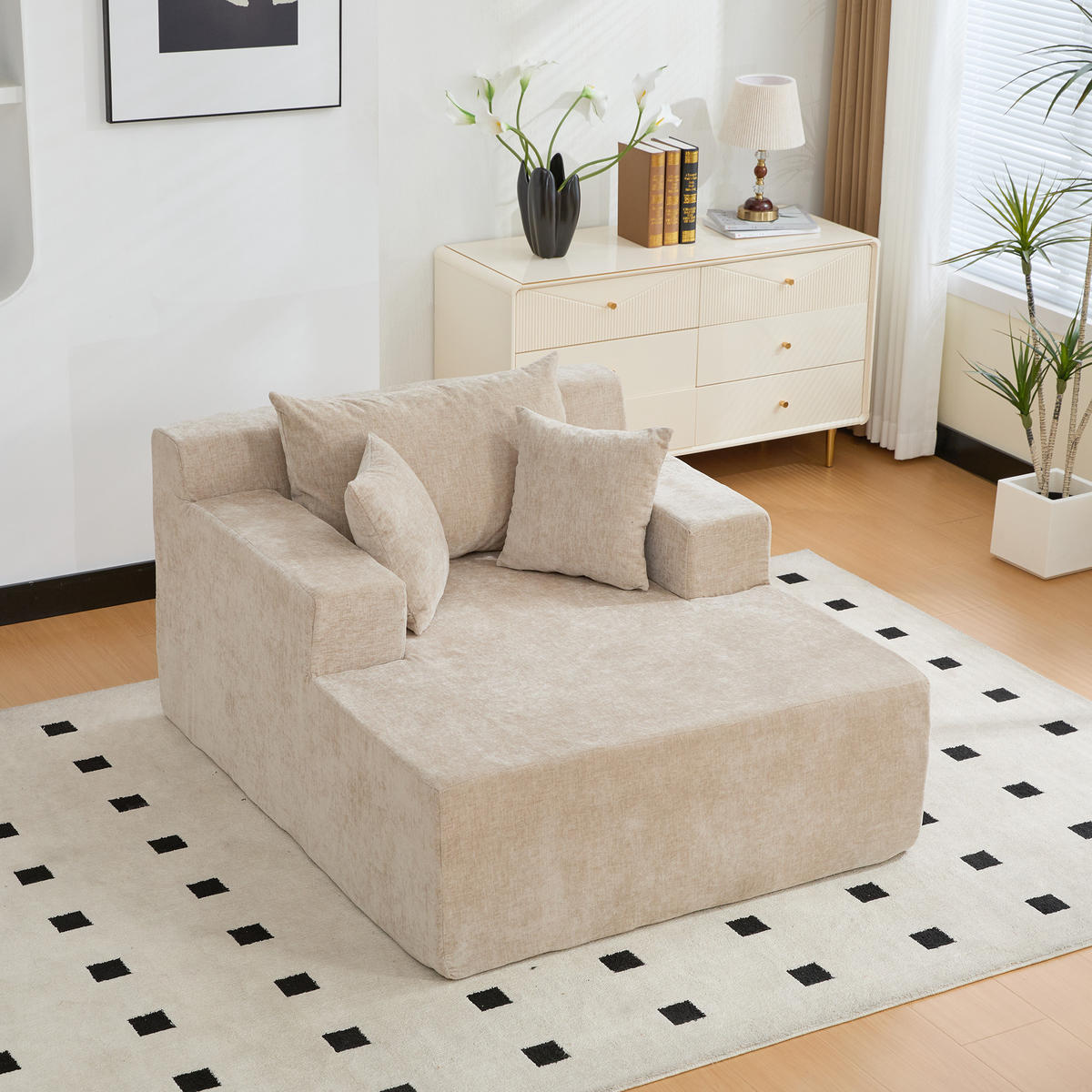 XXL-SESSEL DE-35161 mit 30D Schaumstoff Hellkhaki - Sandfarben, Textil (113/78.5/140cm) - ComfortXL