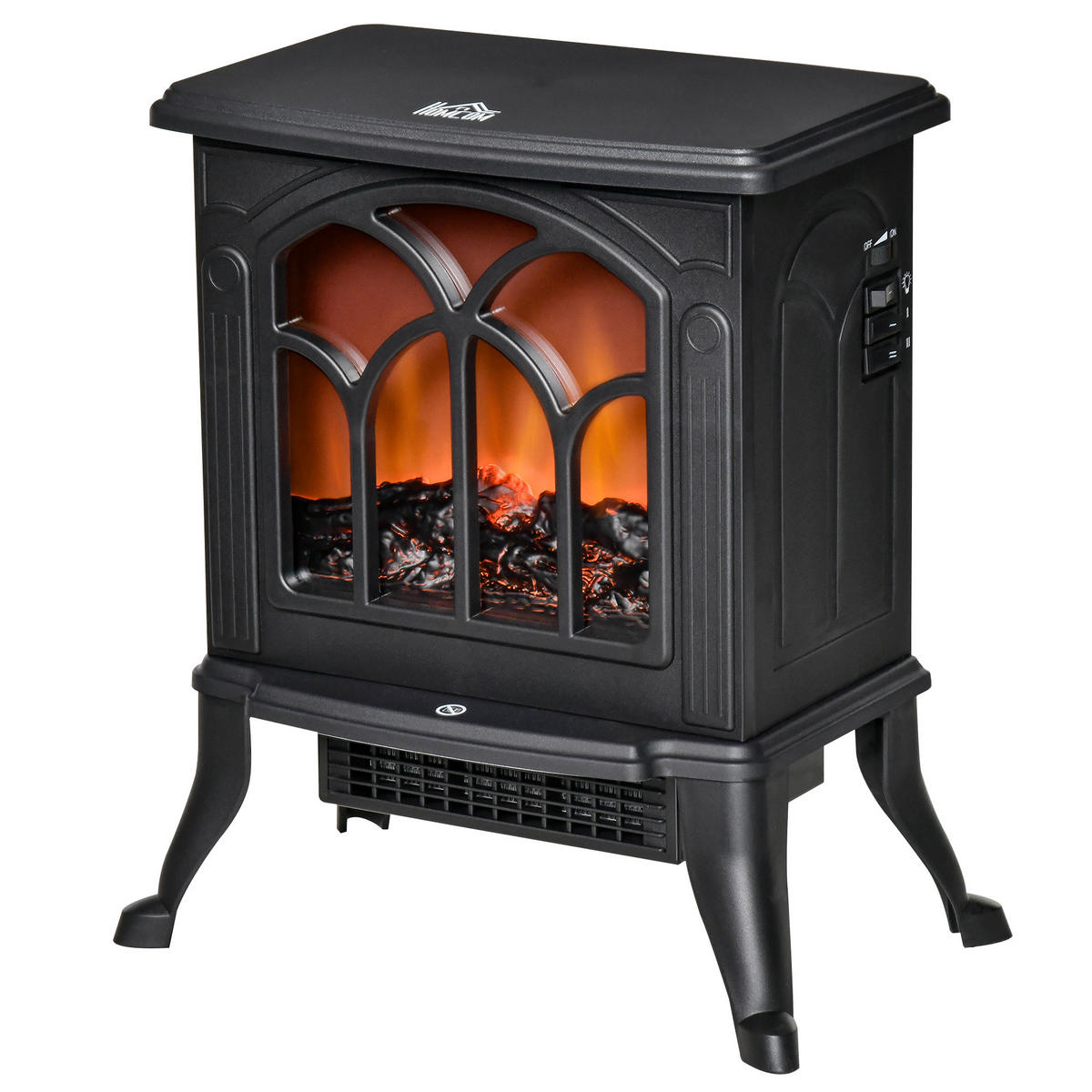 ELEKTROKAMIN DE-17014 Retro 750/1500 W mit LED-Flamme Schwarz - Schwarz, Metall (37.3/44/23.1cm) - ComfortXL