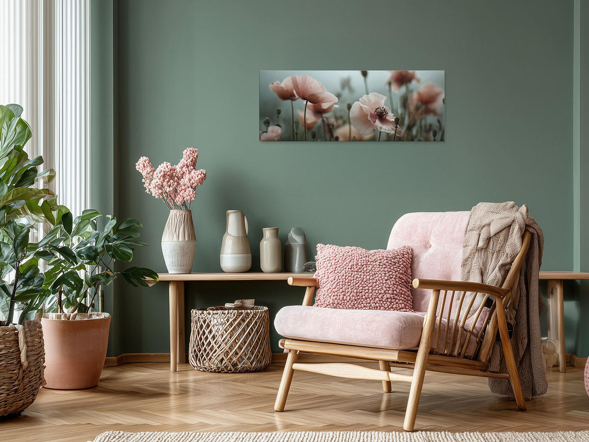 GLASBILD 80x30 cm Mohnblüten rosa Pastell - Beige, Glas (80/30cm) - artissimo