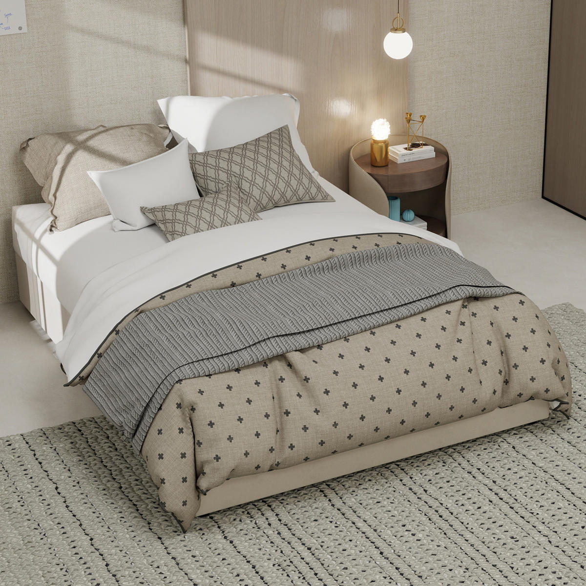 POLSTERBETT 140/200 cm in Beige Stoff - Beige, Holzwerkstoff/Textil (140/200cm) - WISHDOR