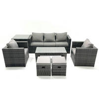 GARTENMÖBEL-SET COUCHTISCH SESSEL SOFA mit HOCKER Polyrattan Dunkelgrau Gemischt 7-Sitzer - Dunkelgrau/Grau, Glas/Kunststoff - Fimous