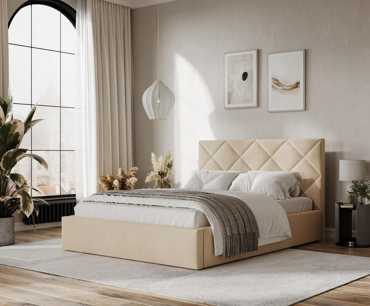 POLSTERBETT Torno 140/200 cm Beige im Kronos Stoff - Beige/Schwarz, Holz/Holzwerkstoff (140/200cm) - AltaBeds