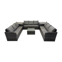 GARTENMÖBELGARNITUR mit KISSEN Polyrattan Dunkelgrau 9-Sitzer - Dunkelgrau/Grau, Glas/Kunststoff - Fimous