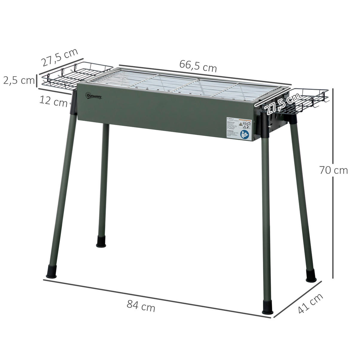 HOLZKOHLEGRILL Dunkelgrün 94.0/39.0/70.0 cm - Dunkelgrün, Metall (39/70/94cm)