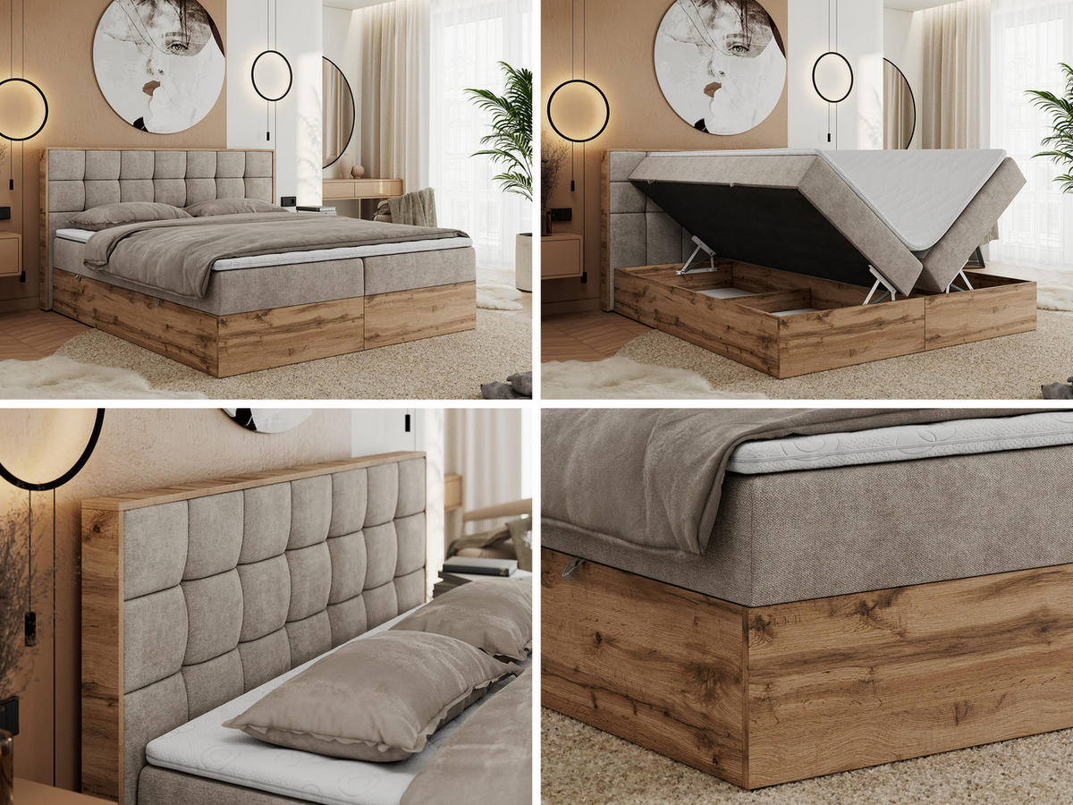 BOXBETT ALBERO 1 - 120/200 Beige Struktur - H3 - Beige, Holz/Textil (120/200cm) - MKS