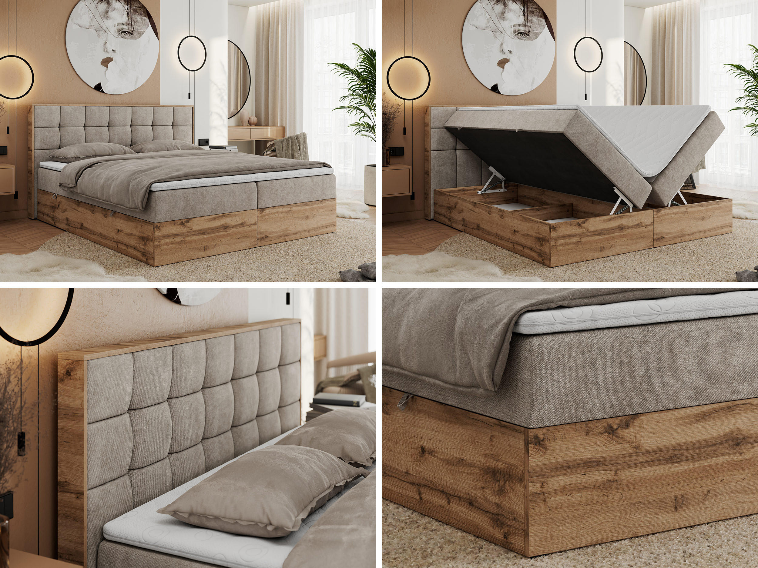 Thumbnail - MKS Boxbett, Beige, Textil, 2-Sitzer, H4, 7-Zonen, Rechteckig, 180x200 cm, Schlafzimmer, Betten, Boxspringbetten