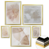 WANDBILDER 5er Set - 50x50 cm & 20x30 cm & 40x60 cm Goldrahmen - Warme Aquarell-Pastelltexturen - Goldfarben, Kunststoff (40/60cm) - ArtPrintCave