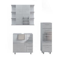 BADMÖBEL-SET Ilias Weiß Hochglanz 3 Teile, mit Midischrank - Weiß Hochglanz/Weiß, Holzwerkstoff (60/60.8/33cm) - Vicco