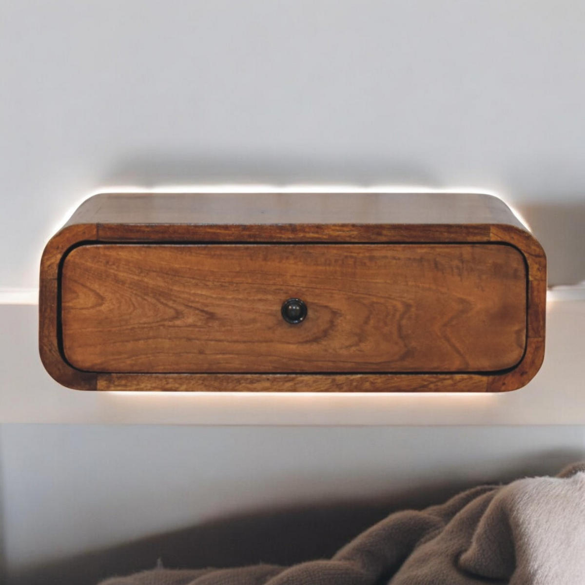 NACHTTISCH Avora Wandmontiert mit 1 Schublade, Braun - Messingfarben/Braun, Holz/Metall (45/15/32cm) - Artisan Furniture