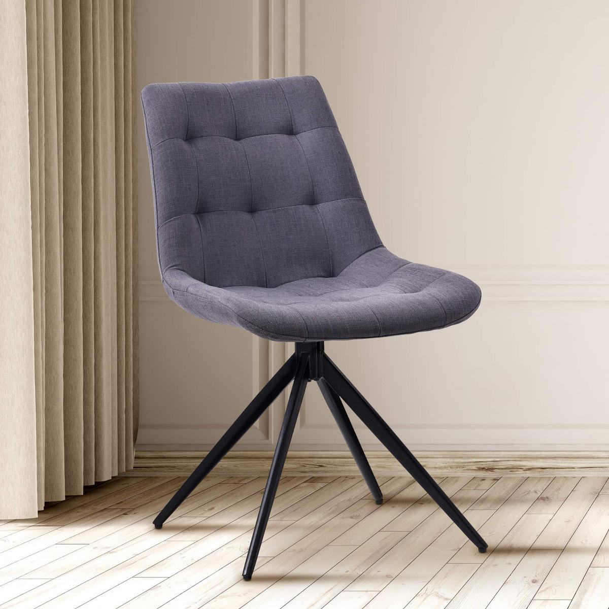 DREHSTUHL Stoff dunkelgrau - Dunkelgrau/Schwarz, Textil/Metall (48/82/56cm) - CLP