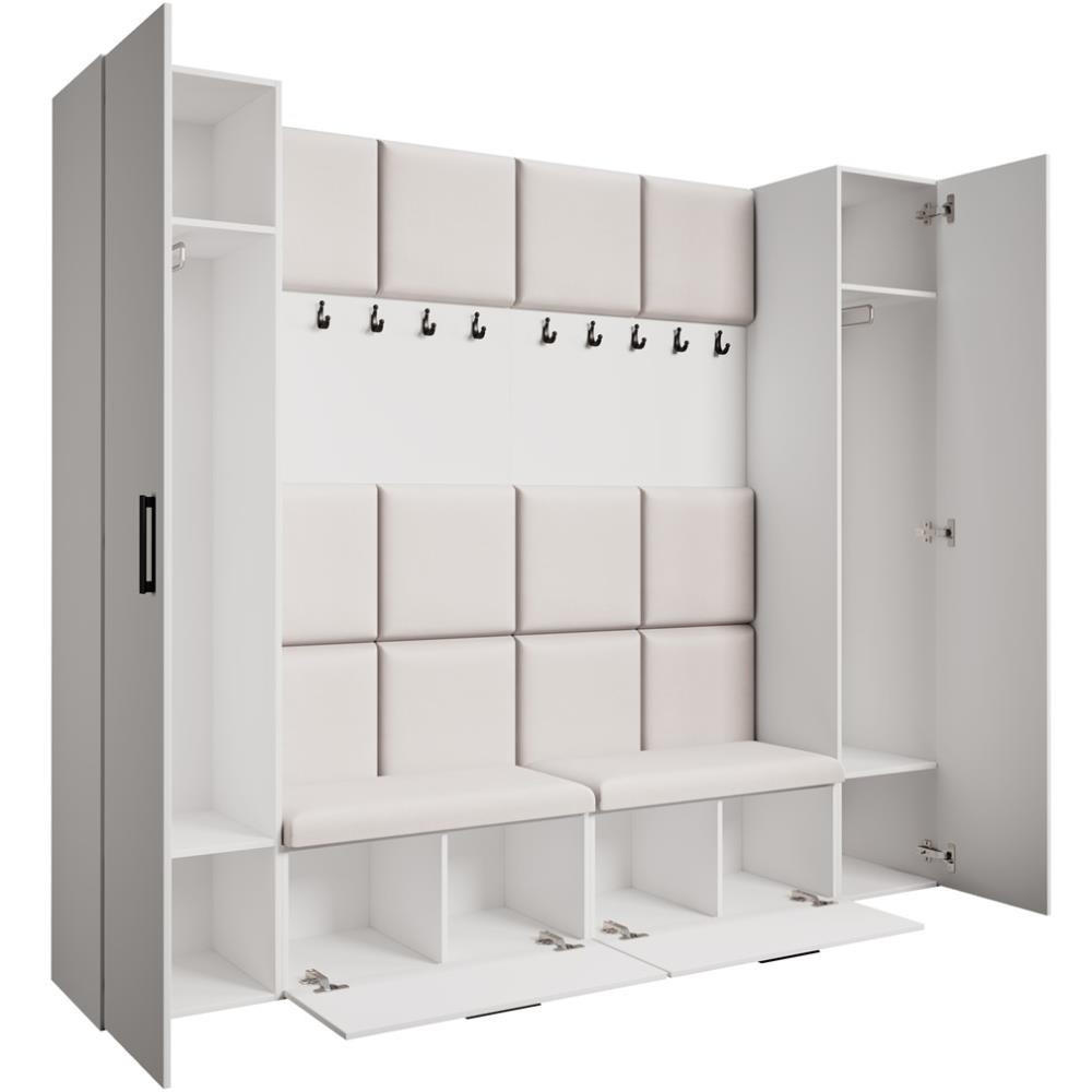 GARDEROBE Margaret XL 242/203/43 mit gepolsterten Paneelen und Schuhschrank - Beige/Schwarz, Holzwerkstoff/Kunststoff (242/203/43cm) - Beautysofa