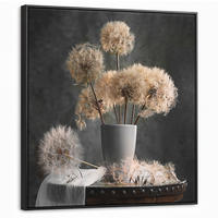 LEINWAND Bilder mit Rahmen - Blumensamen - Löwenzahn - Vase - Stilleben - Blumenstrauß - 90x90 - Dunkelgrau, Textil (90/90cm) - MuchoWow