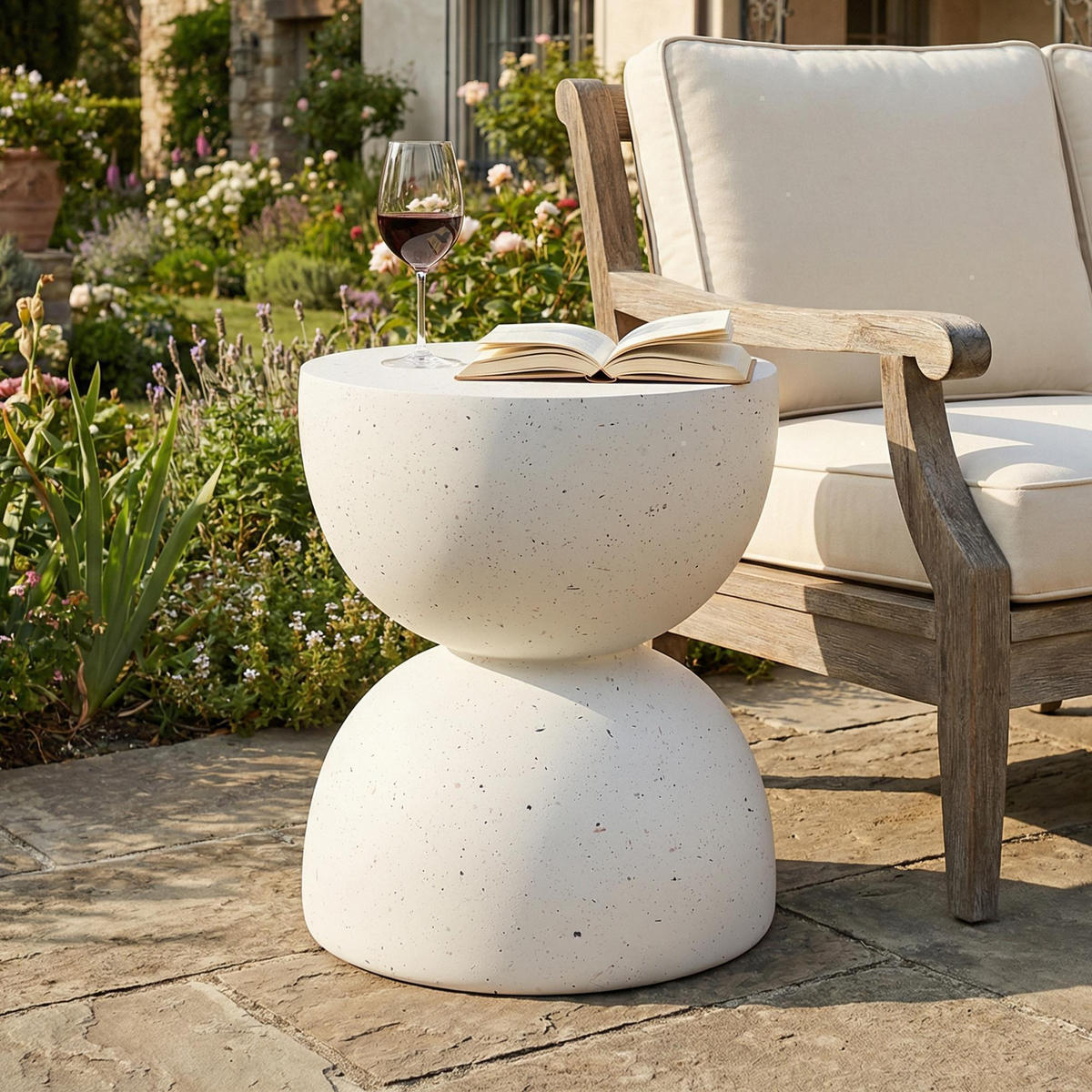 BEISTELLTISCH in Terrazzo Weiß,aus MgO,mit modernem Stil - Weiß, Naturmaterialien (39.5/39.5/45.5cm) - KOMHTOM