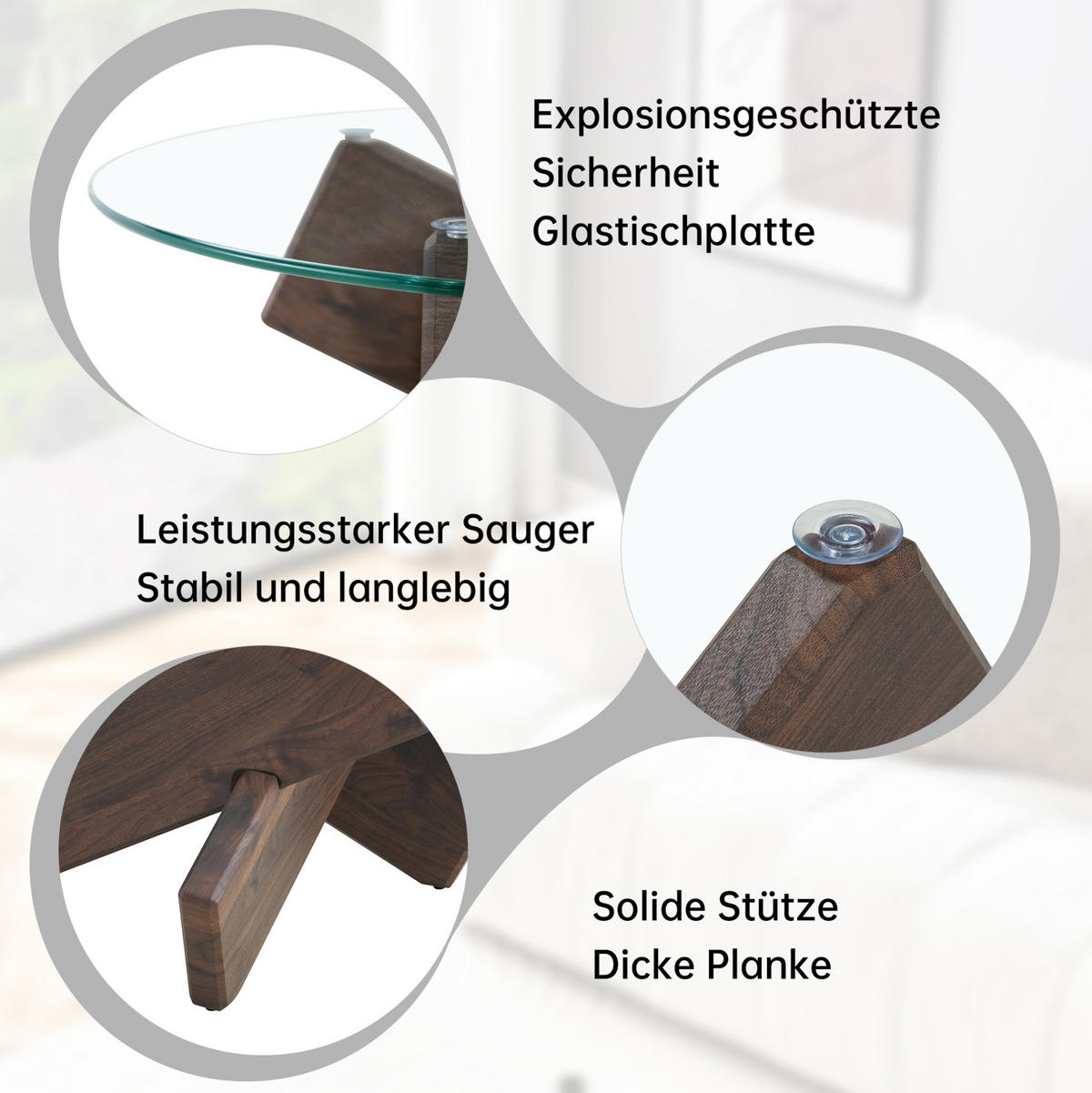 COUCHTISCH 79/45 cm transparent und Walnuss aus MDF und Glas mit Kreuzgestell - Klar, Holzwerkstoff (79/79/45cm) - OKMYHOME