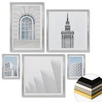 WANDBILDER 5er Set - 50x50 cm & 20x30 cm & 40x60 cm Silberner Rahmen - Moderne Architekturgeometrie - Silberfarben, Kunststoff (40/60cm) - ArtPrintCave