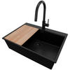GRANITSPÜLE Oslo, 2-er set Alles Schwarz 68/50 cm 1 Becken + Küchenarmatur 40/20 cm + Ablauf-Set + Schneidebrett ab 70er Unterschrank - Beige/Schwarz, Kunststoff (68/20/50cm) - Primagran