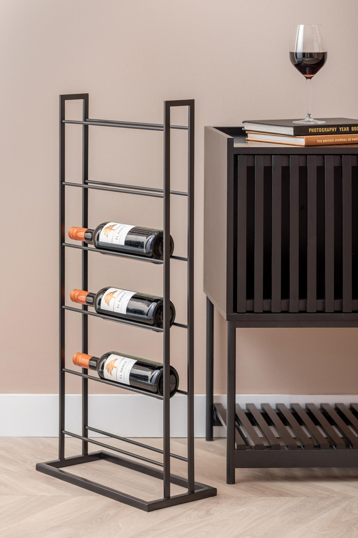 WEINREGAL Single Floor 38/20/84 cm - Schwarz, Metall (20/84/38cm) - Present Time