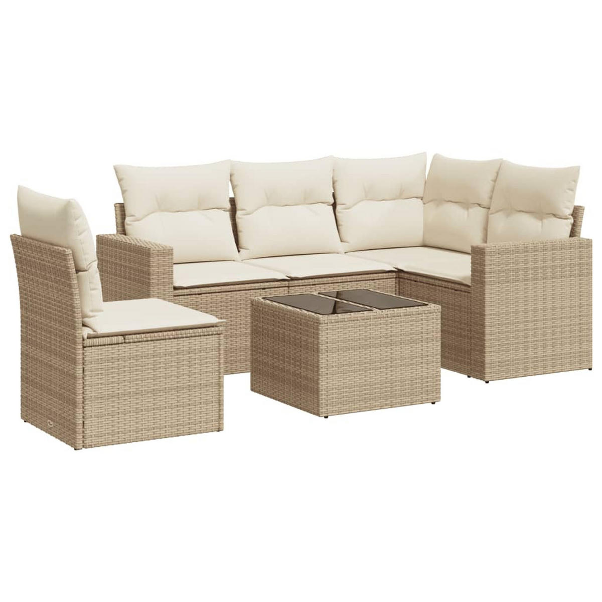 GARTEN-SOFAGARNITUR 6-TLG. Mit Kissen Beige Poly Rattan - Beige, Kunststoff - vidaXL