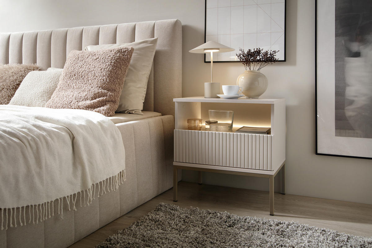 NACHTTISCH mit geriffelter Front, 54×56×39 cm, Kaschmir / Gold - Beige, Holzwerkstoff (54/56/39cm) - 3XE LIVING