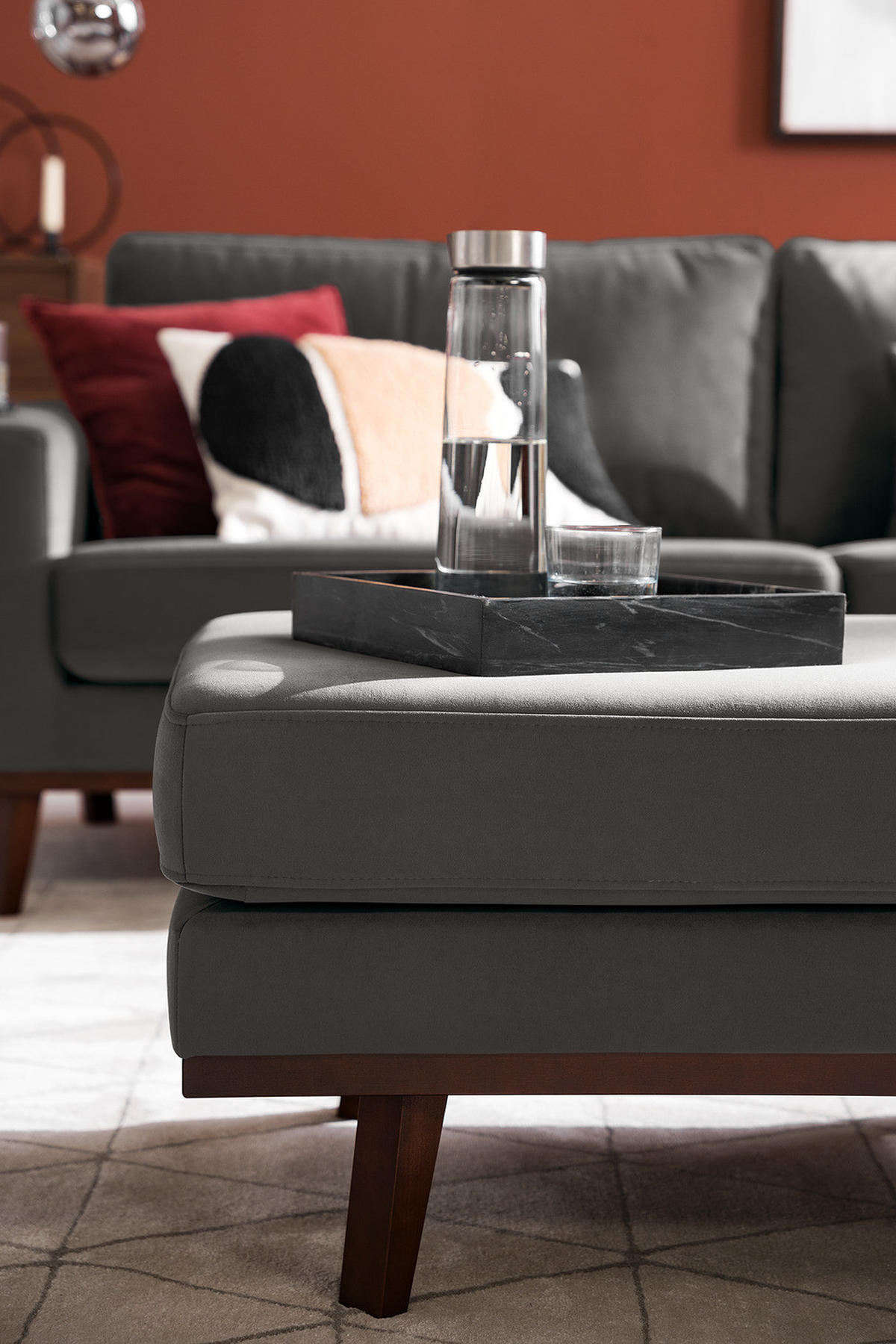 POLSTERHOCKER - Dunkelgrau/Buchefarben, Buchenholz/Textil (85/43/60cm) - home24