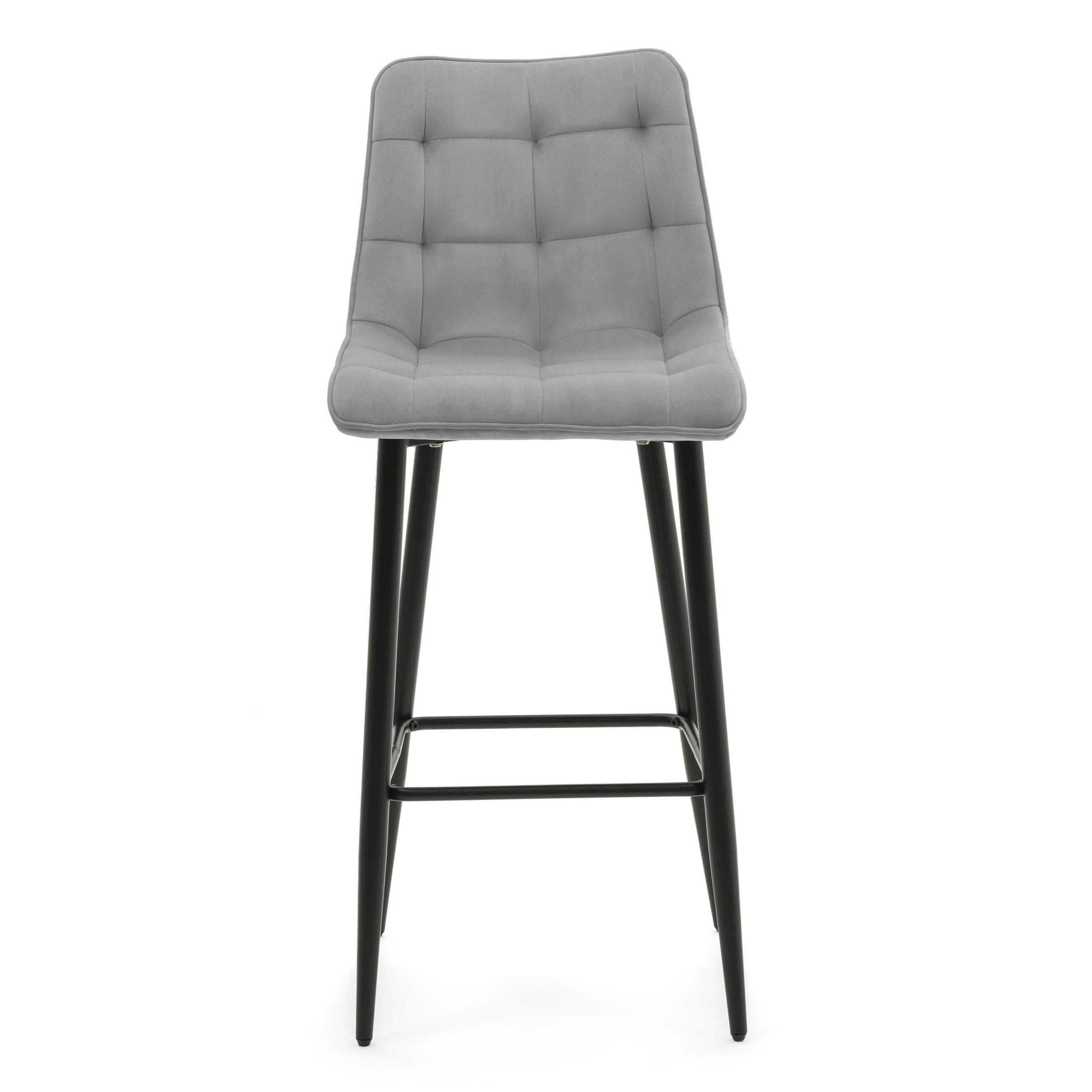 BARHOCKER CHIC gespolsterter mit Steppung - hellgrau - Samt Velours - Hellgrau/Schwarz, Textil/Metall (46/109/56cm) - NEW HOME
