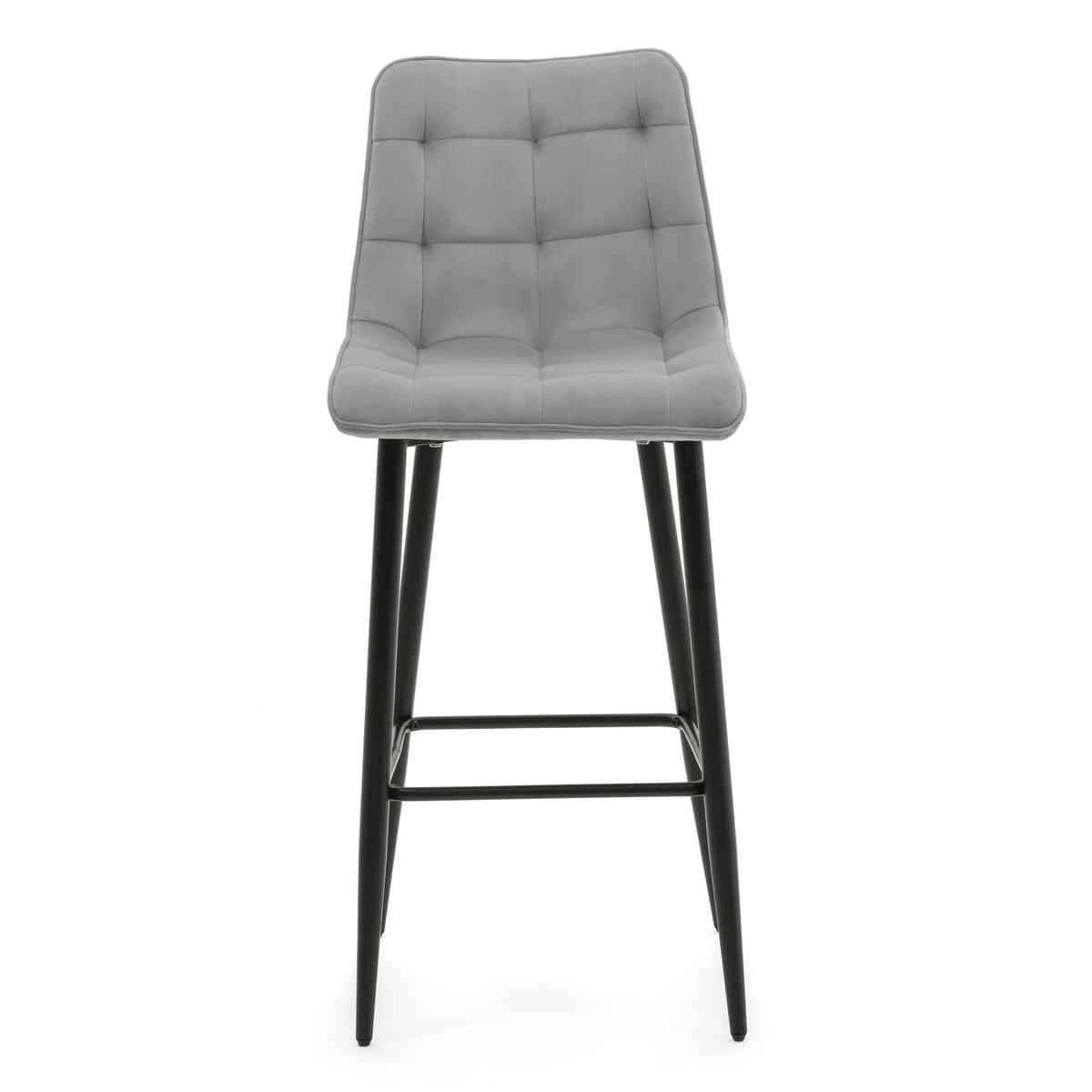 BARHOCKER CHIC gespolsterter mit Steppung - hellgrau - Samt Velours - Hellgrau/Schwarz, Textil/Metall (46/109/56cm) - NEW HOME
