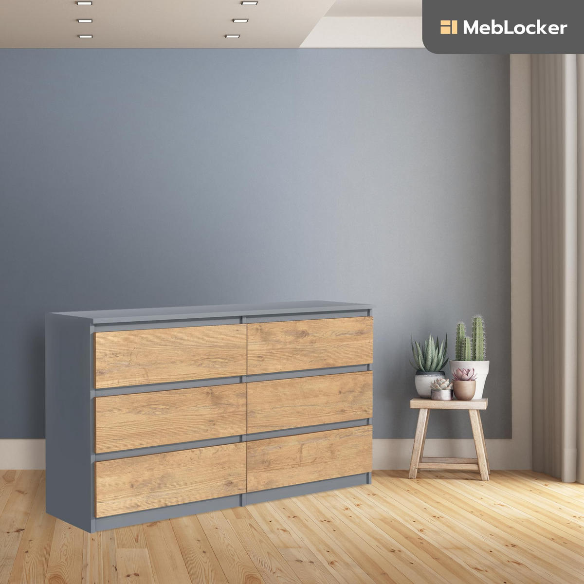 KOMMODE mit 6 Schubladen 120 cm Anthrazit/Lancelot - Anthrazit/Eiche Artisan, Holzwerkstoff (120/78.5/39cm) - MebLocker