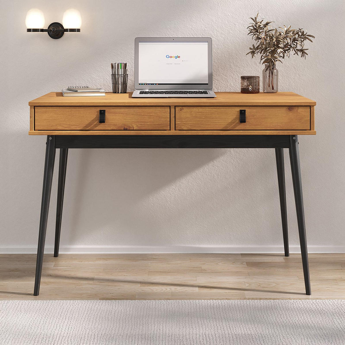 SCHREIBTISCH WANDA - Eichefarben/Schwarz, Holz (50/110/76cm) - IDIMEX