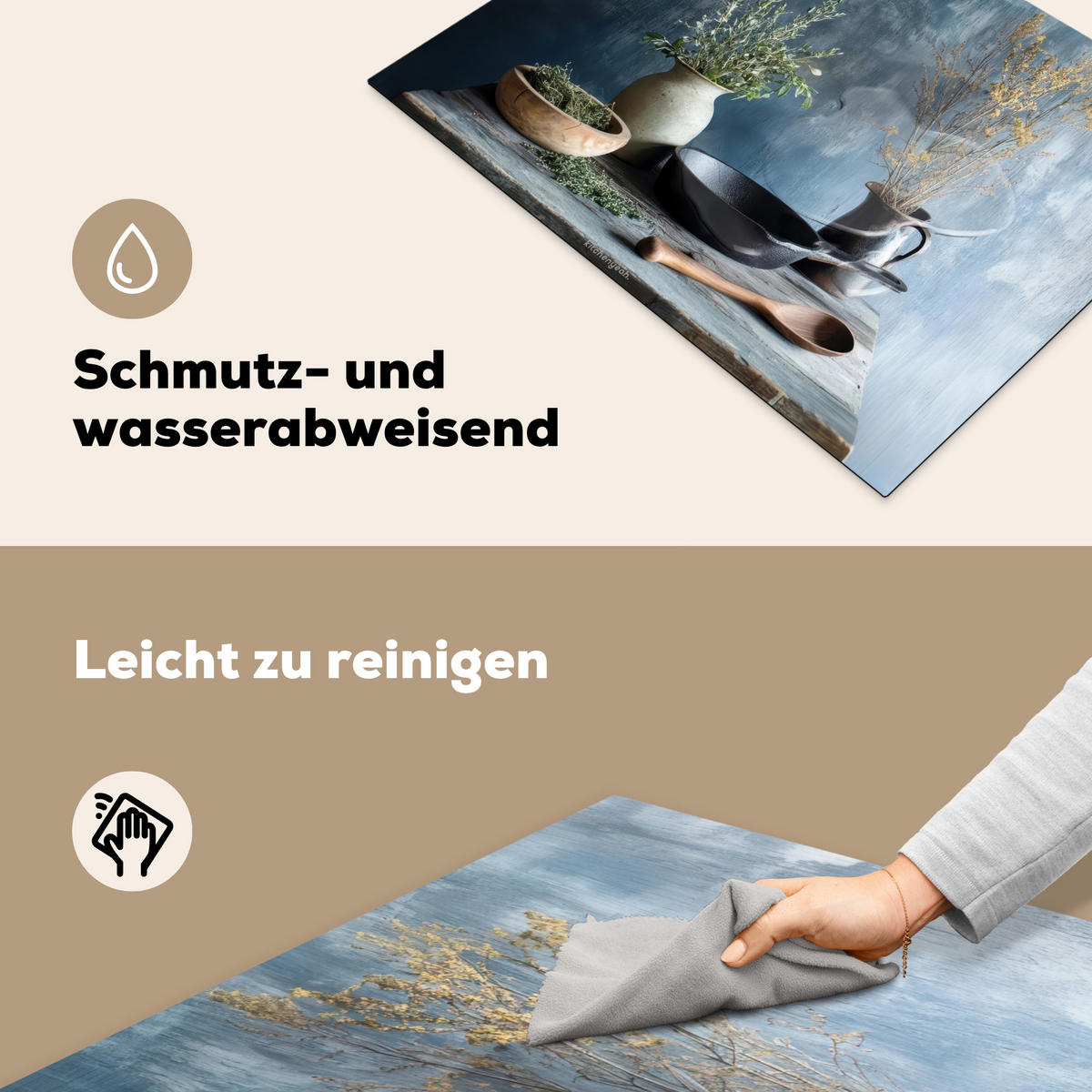 HERDABDECKPLATTE Stilleben - Kräuter - Rustikal Induktionsmatte 71x52 cm - Blaugrau, Kunststoff (71/52/0.2cm) - MuchoWow