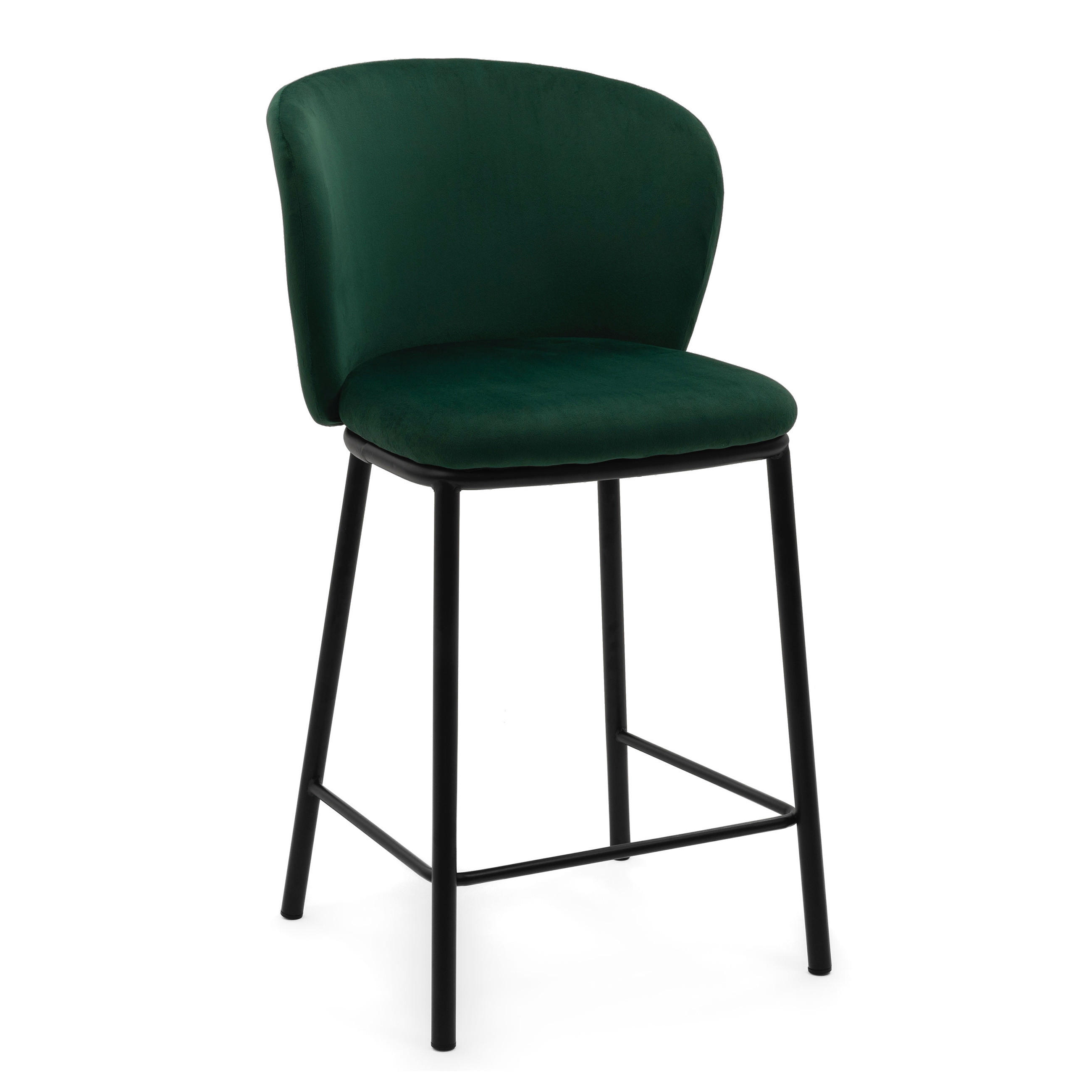 BARHOCKER BARI gepolsterter mit Steppung - grün - Samt Velour - Schwarz/Grün, Textil/Metall (55/94/57cm) - NEW HOME