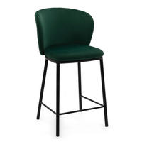 BARHOCKER BARI gepolsterter mit Steppung - grün - Samt Velour - Schwarz/Grün, Textil/Metall (55/94/57cm) - NEW HOME