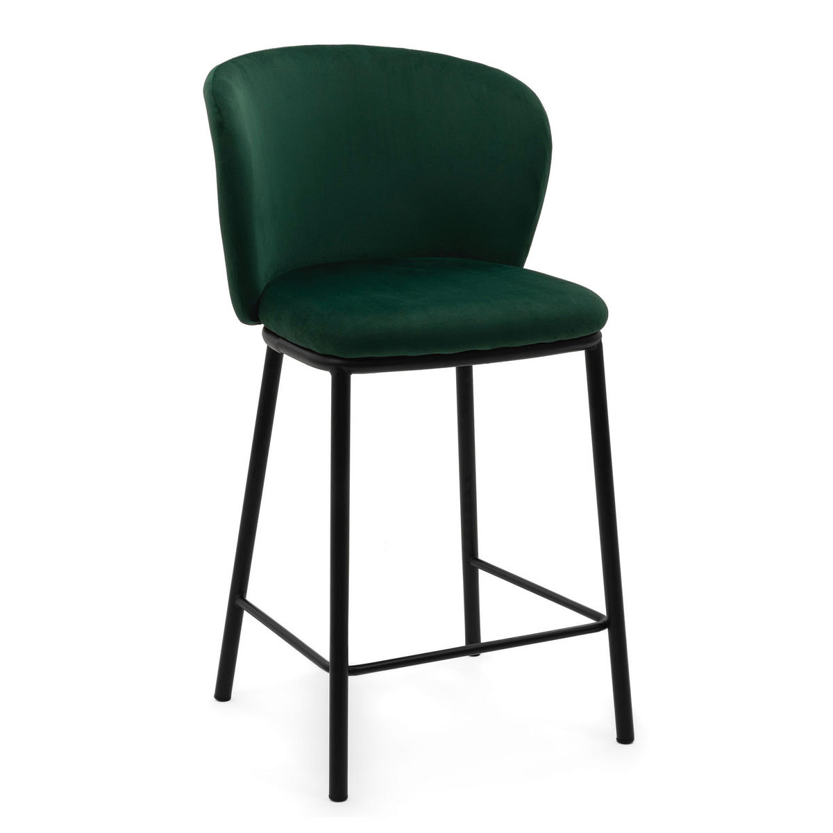 BARHOCKER BARI gepolsterter mit Steppung - grün - Samt Velour - Schwarz/Grün, Textil/Metall (55/94/57cm) - NEW HOME