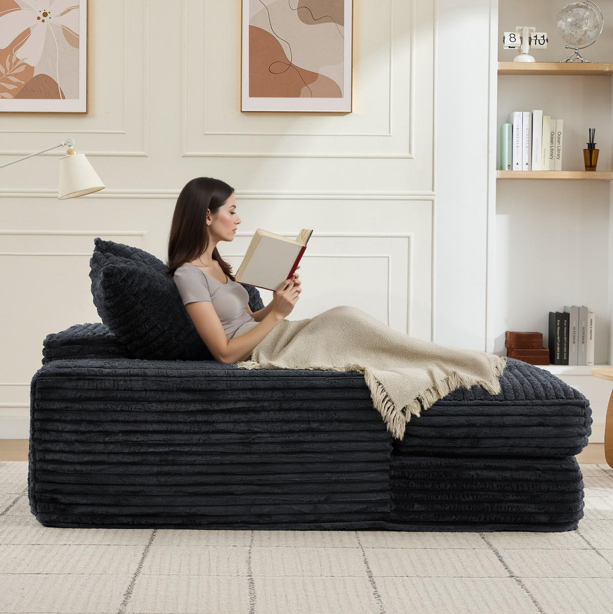 RELAXLIEGE aus Cord 137 x 175 cm Grau mit 4 Kissen - Grau, Kunststoff (137/63/175cm) - Beauniv