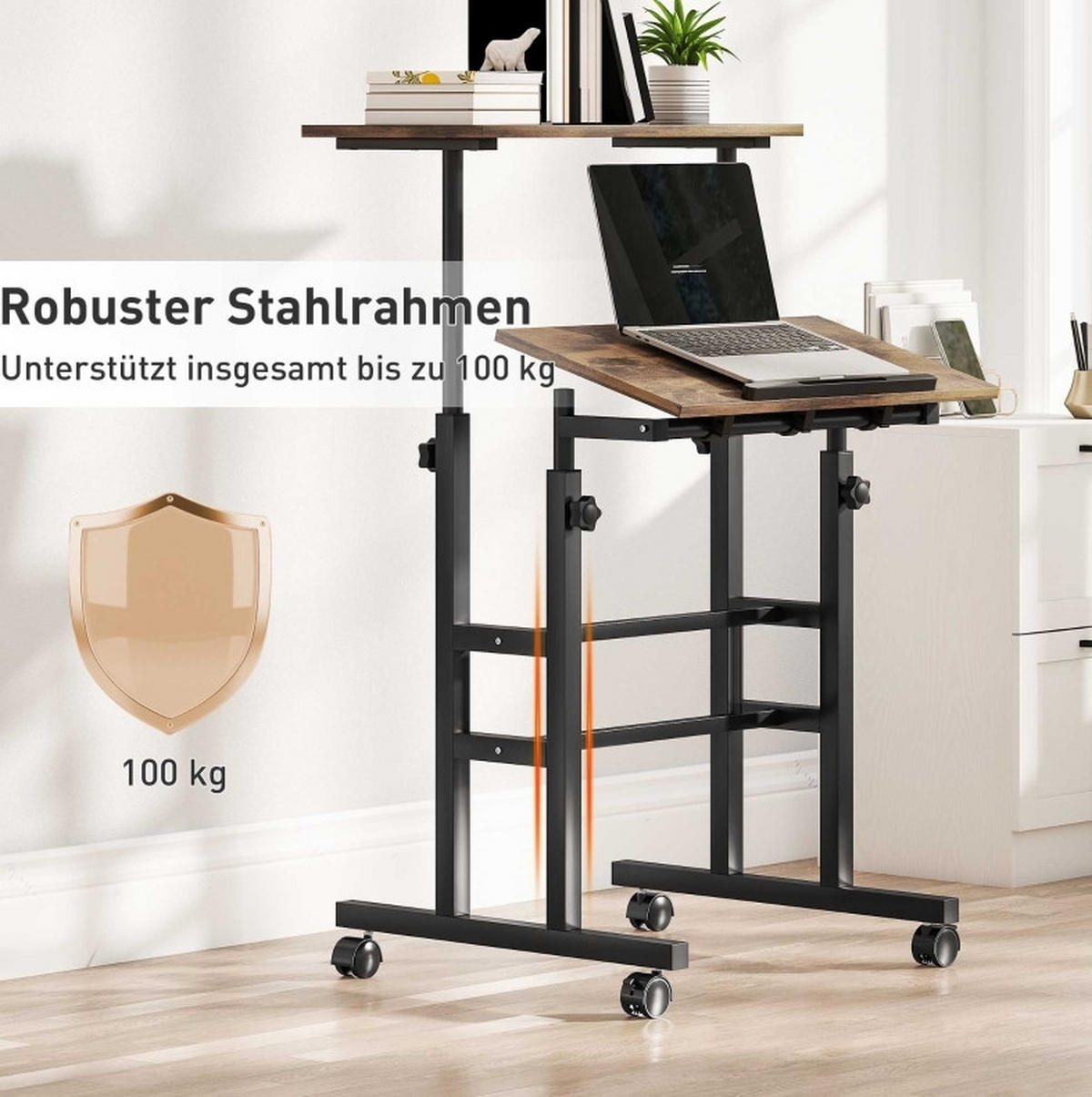 SCHREIBTISCH höhenverstellbar 60 x 60 cm Holz Metall Rustic Brown - Braun, Holz (60/60/120cm) - Meubliv