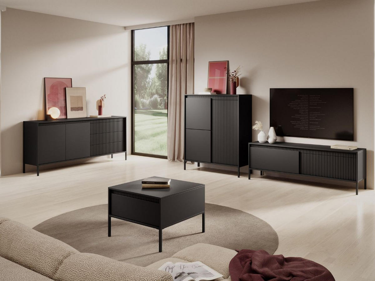 KOMMODE Schwarz 187/82/40 cm Sorano - Schwarz, Naturmaterialien/Metall (187/82/40cm) - Graingold