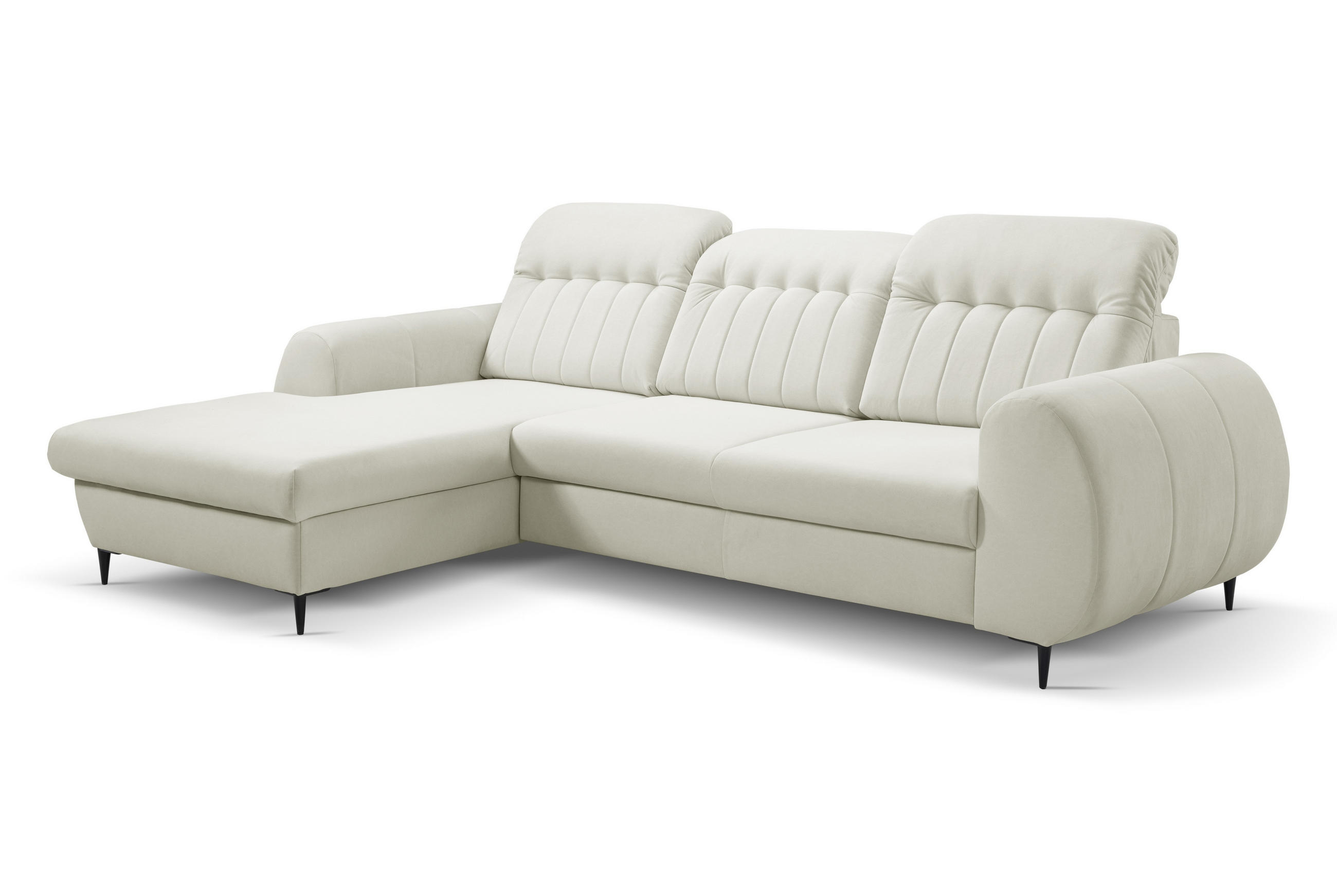 ECKSOFA PURO L-S Beige Plüsch-Stoff mit Schlaffunktion - Beige, Holz (275/166cm) - MASSENO