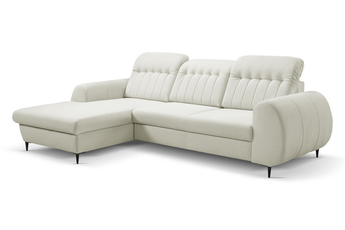 ECKSOFA PURO L-S Beige Plüsch-Stoff mit Schlaffunktion - Beige, Holz (275/166cm) - MASSENO