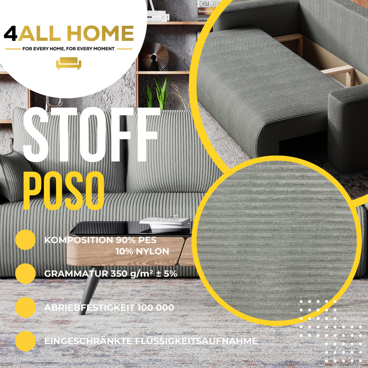 SOFA Bubi mit Bettkasten und Schlaffunktion, Cordstoff - Grau, Holzwerkstoff (242/85/95cm)