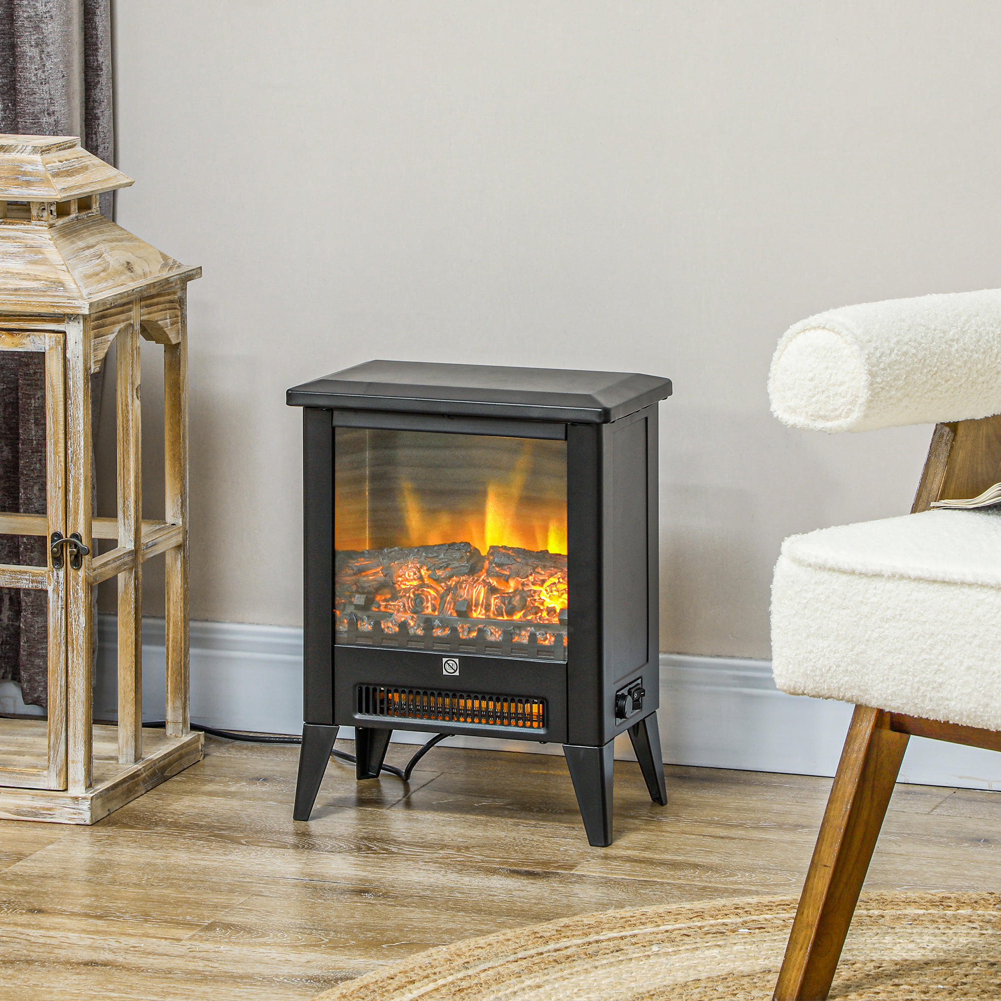ELEKTROKAMIN 1800 W Elektrischer Kamin mit Heizung, LED-Flammeneffekt, Schwarz - Schwarz, Metall (21/47/36cm) - HOMCOM