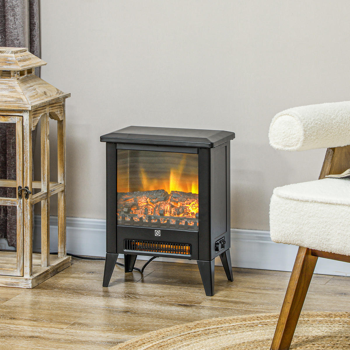 ELEKTROKAMIN 1800 W Elektrischer Kamin mit Heizung, LED-Flammeneffekt, Schwarz - Schwarz, Metall (21/47/36cm) - HOMCOM