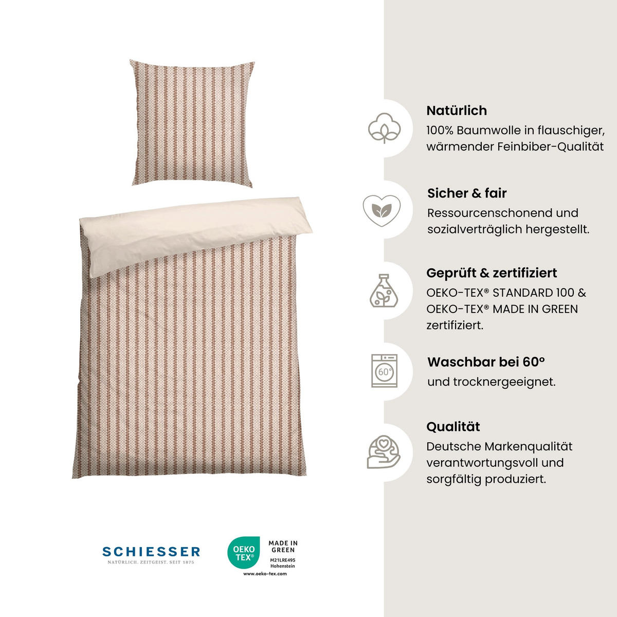 BETTWÄSCHESET Gwen - Feinbiber - 2-teilig - 155 x 220 cm - Creme - Creme, Textil (155/220cm) - SCHIESSER