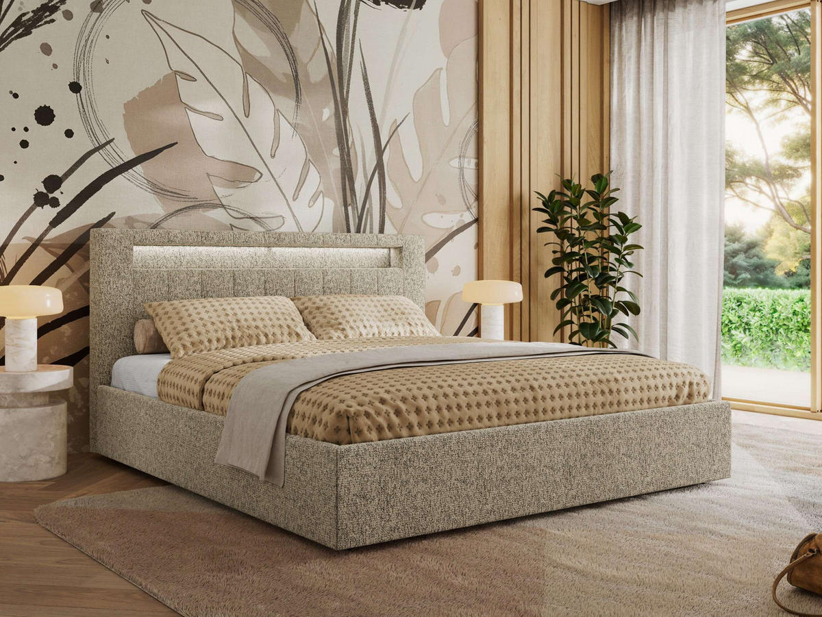 POLSTERBETT GOLD 5 CLASSIC 180/200 - Dunkelbeige Strukture - Schaum-Matratze - Taupe, Textil (180/200cm) - MKS